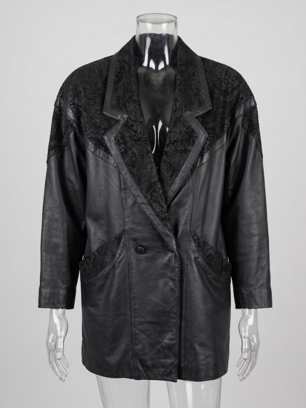 Vintage Byrnes & Baker Black Leather Coat Oversized Women’s S/M/L Gothic/ Vampir - Picture 2 of 11